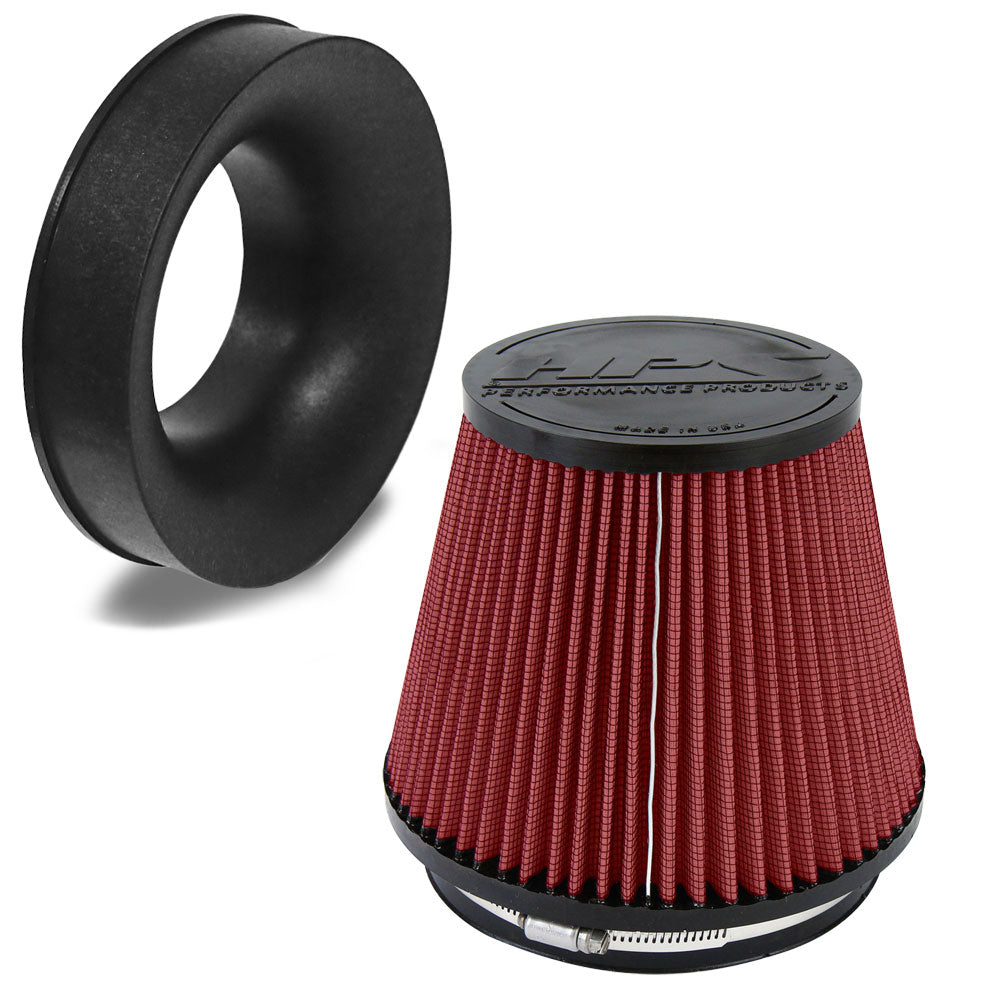 HPS 6" Universal Round Intake Air Filter Red HPS-4303-RED + Velocity Stack