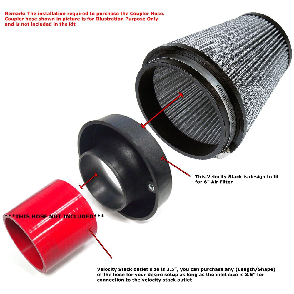 HPS 6" Universal Round Intake Air Filter 9" Length HPS-4304 + Velocity Stack