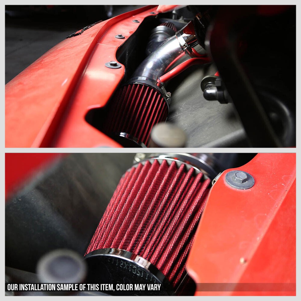 Dual Twin Shortram Air Intake Polish Pipe+Red Filter for 04-07 Liberty KJ 3.7L