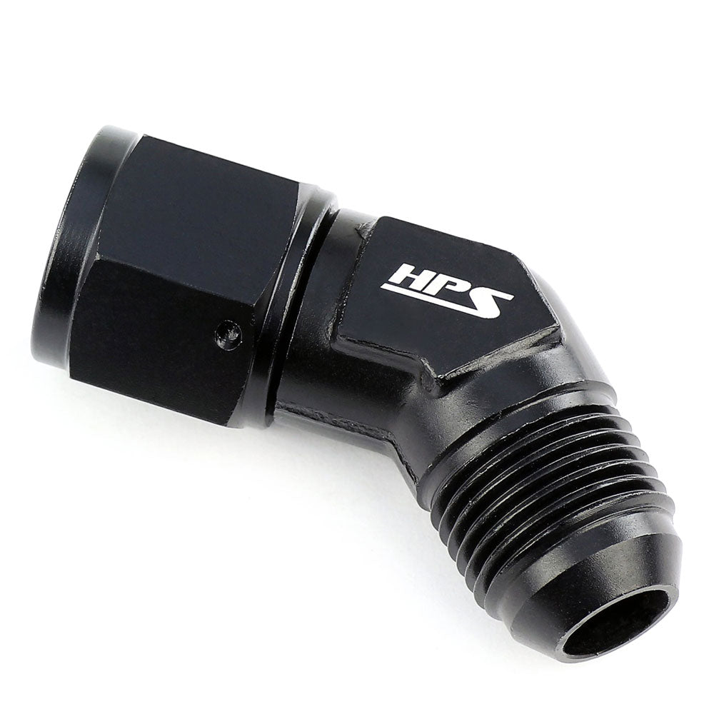 HPS-AN9241-3 HPS AN Male to Female Swivel Adapter Fitting [45 Degree] [AN -3] Aluminum Black