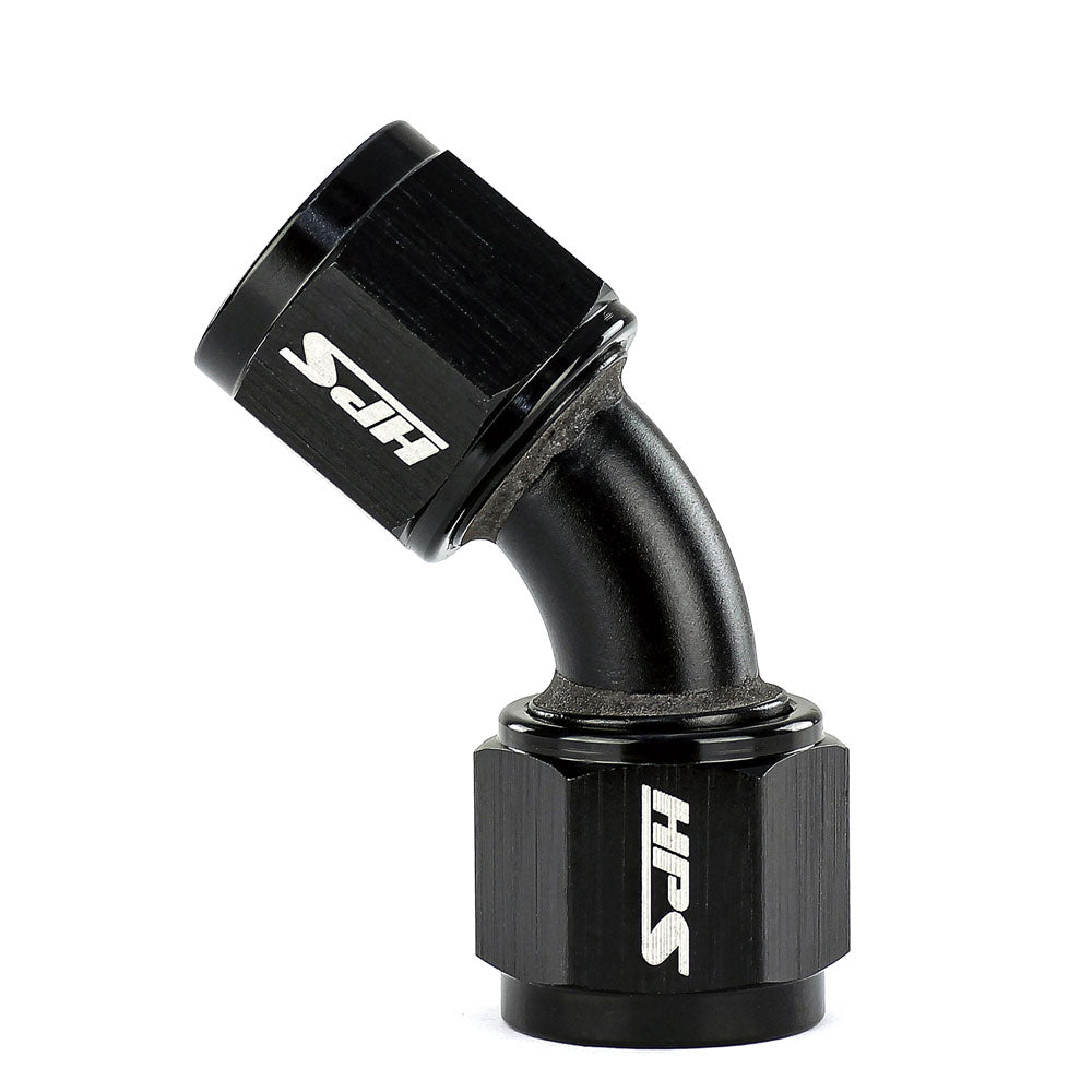 HPS-AN9451-03 HPS AN Female to Female Swivel Adapter Fitting [45 Degree] [AN3] Aluminum Black