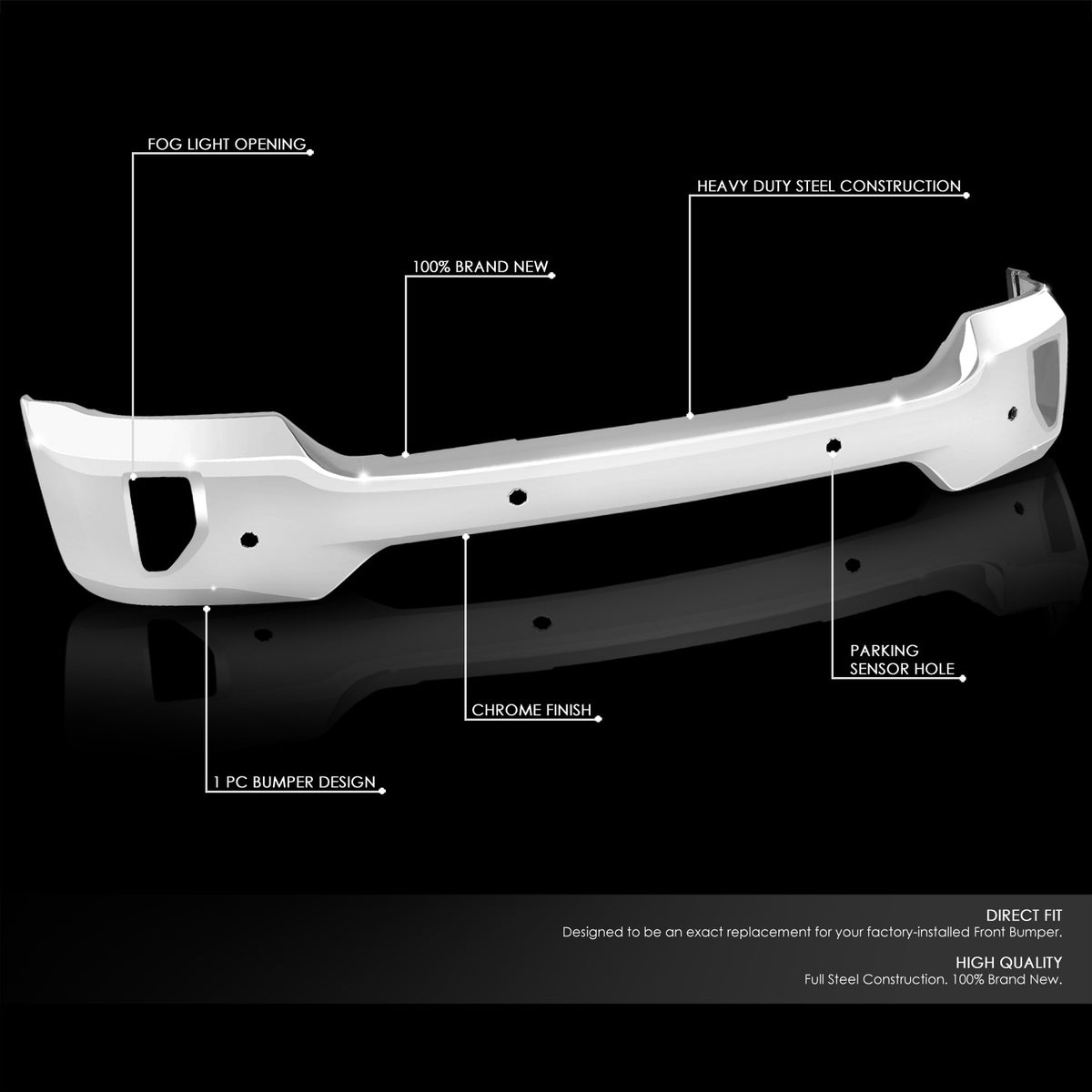 Chrome Front Bumper Face Bar [With Sensor/Fog Hole] For 16-19 Silverado 1500/LD