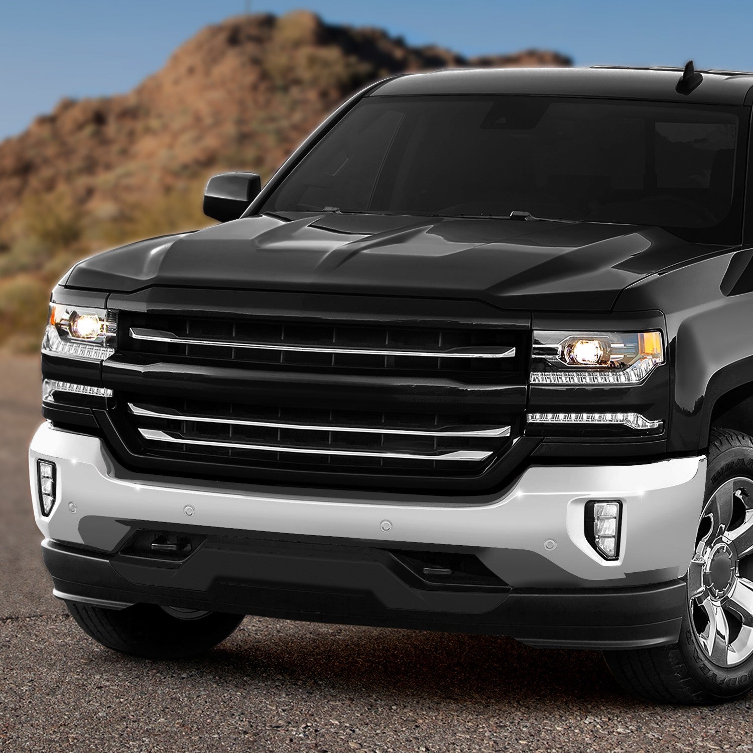 Chrome Front Bumper Face Bar [With Sensor/Fog Hole] For 16-19 Silverado 1500/LD