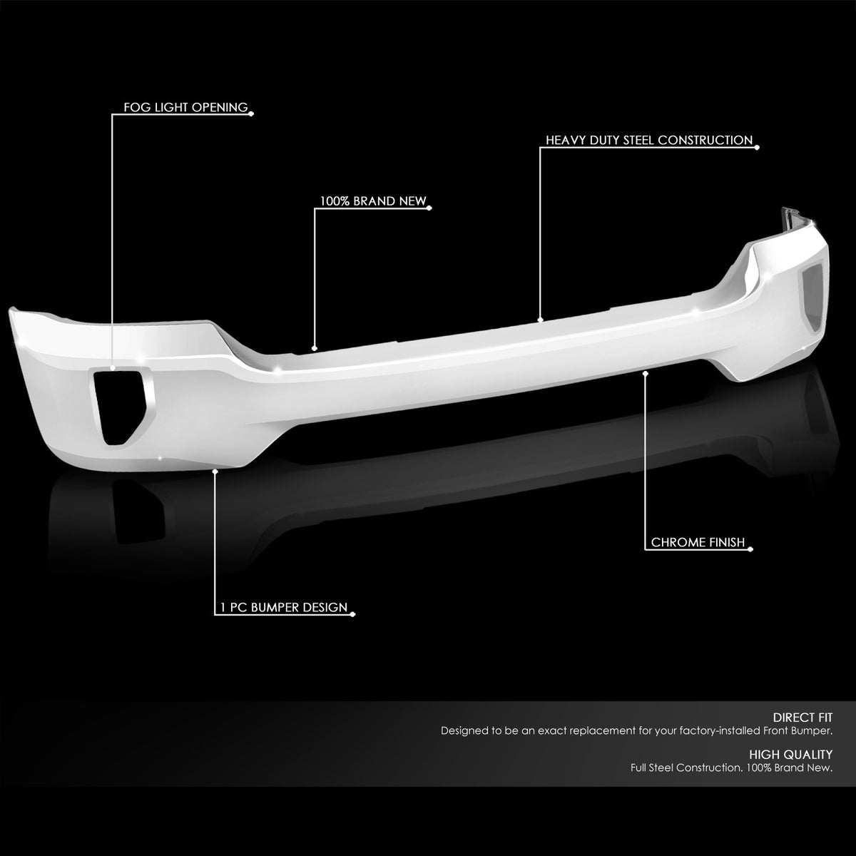 Chrome Front Bumper Face Bar [W/O Sensor W/Fog Hole] For 16-19 Silverado 1500/LD