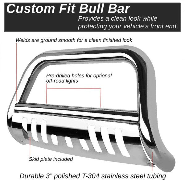 Chrome Bull Bar Bumper Grille Guard Skid Plate For 16-17 Toyota Tacoma Truck