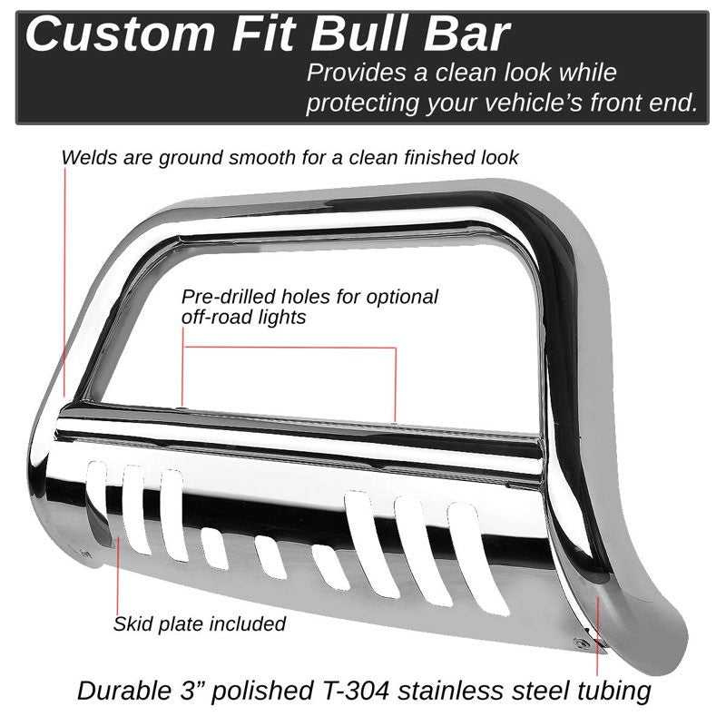 Chrome Bull Bar Bumper Grille Guard Skid Plate For 18+ Jeep Wrangler JL