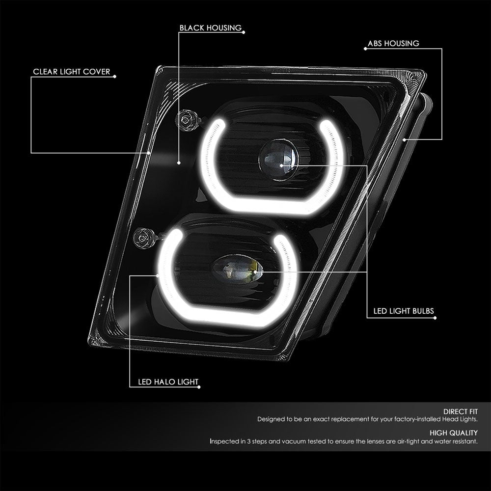 Black Housing LED Project Fog Light Lamp Dual Halo Ring DRL For 04-18 Volvo VN VNL Series