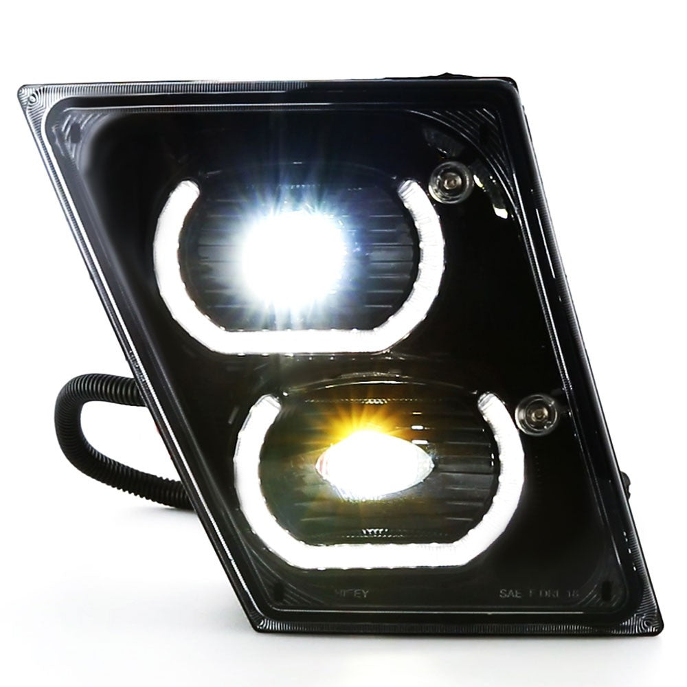 Black Housing LED Project Fog Light Lamp Dual Halo Ring DRL For 04-18 Volvo VN VNL Series