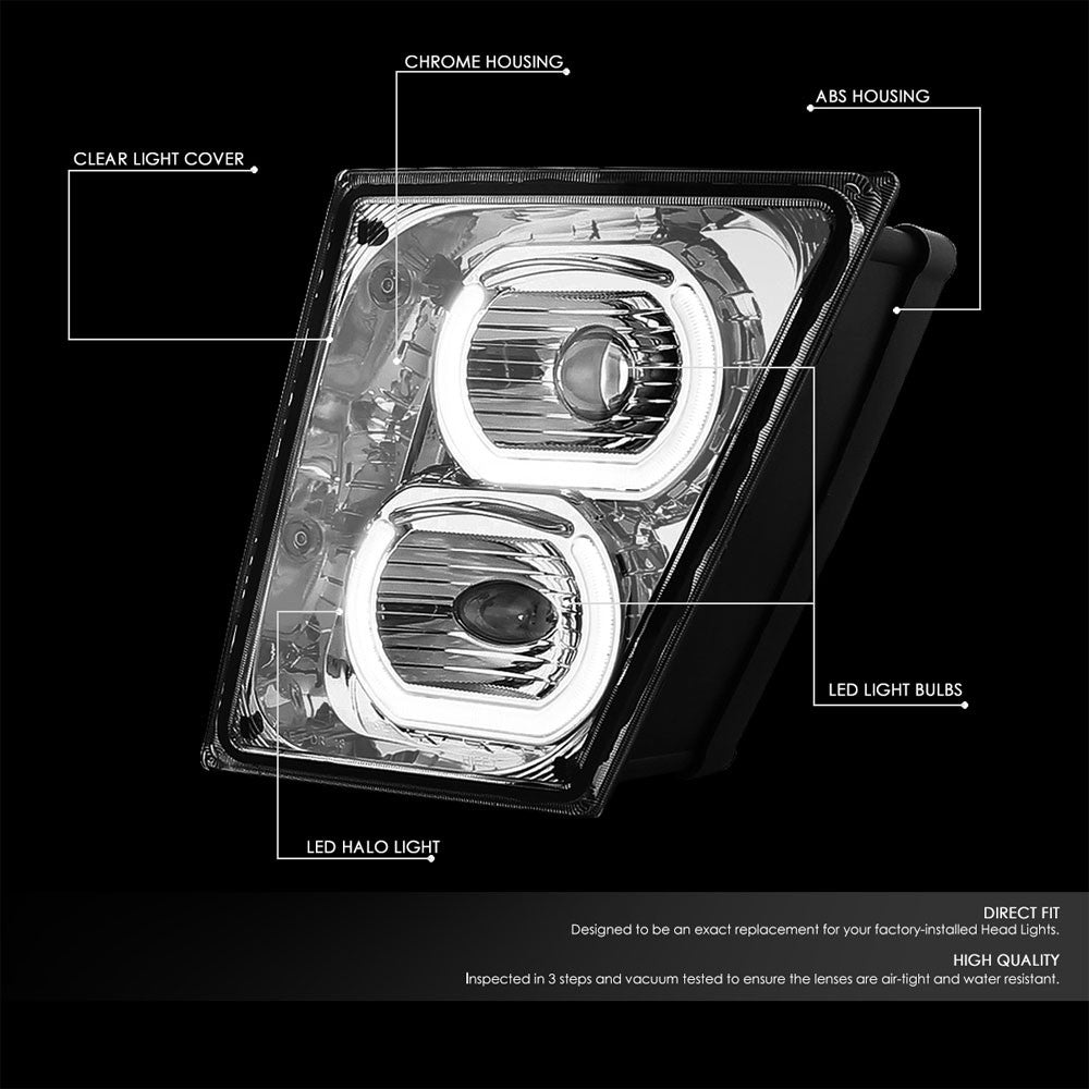 Chrome Housing LED Project Fog Light Lamp Dual Halo Ring DRL For 04-18 Volvo VN VNL Series