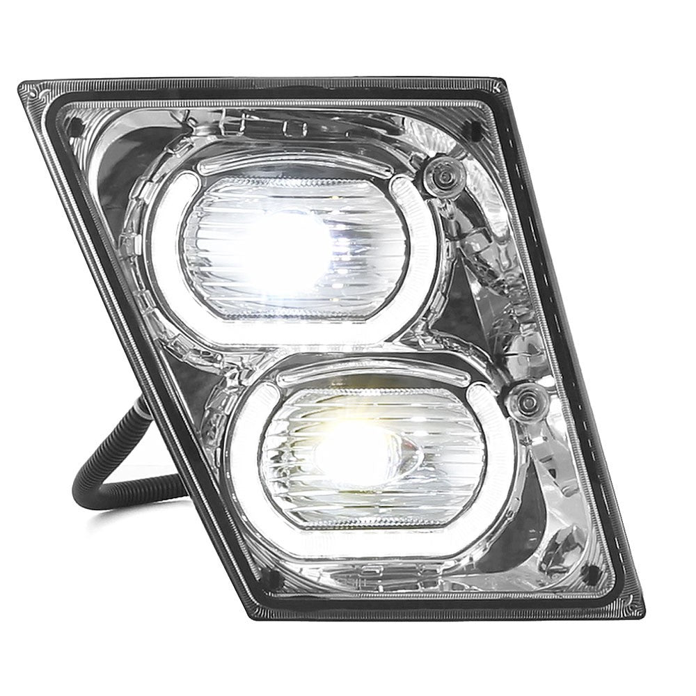 Chrome Housing LED Project Fog Light Lamp Dual Halo Ring DRL For 04-18 Volvo VN VNL Series
