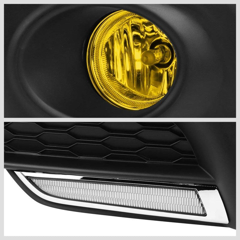 Front Bumper Driving Fog Light Lamp+LED DRL Bar Amber Lens For 16-17 Civic 2/4D