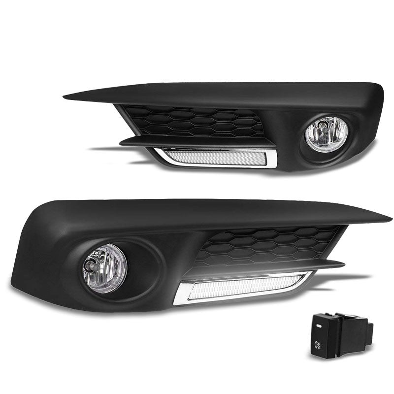 Front Bumper Driving Fog Light Lamp+LED DRL Bar Clear Lens For 16-17 Civic 2/4D