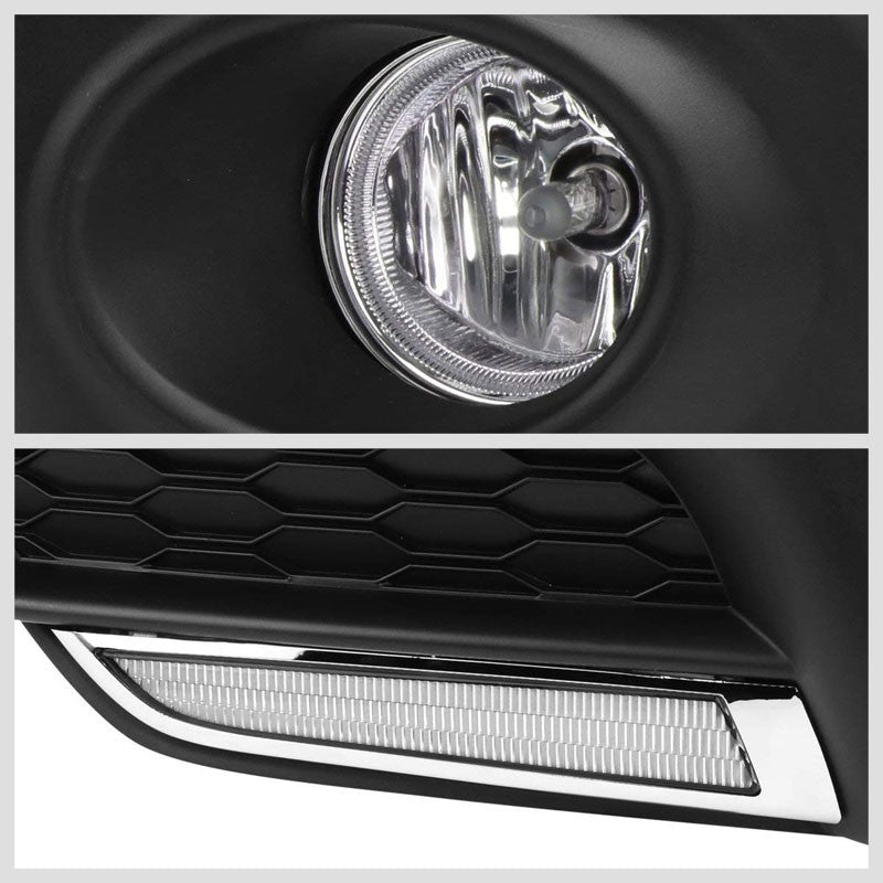 Front Bumper Driving Fog Light Lamp+LED DRL Bar Clear Lens For 16-17 Civic 2/4D