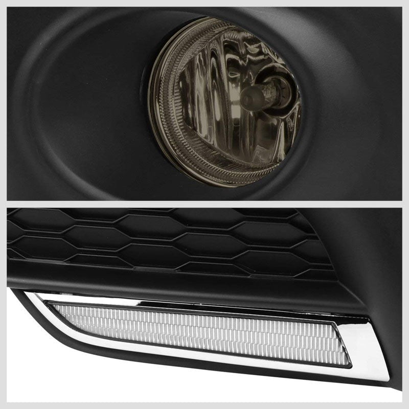 Front Bumper Driving Fog Light Lamp+LED DRL Bar Smoke Lens For 16-17 Civic 2/4D