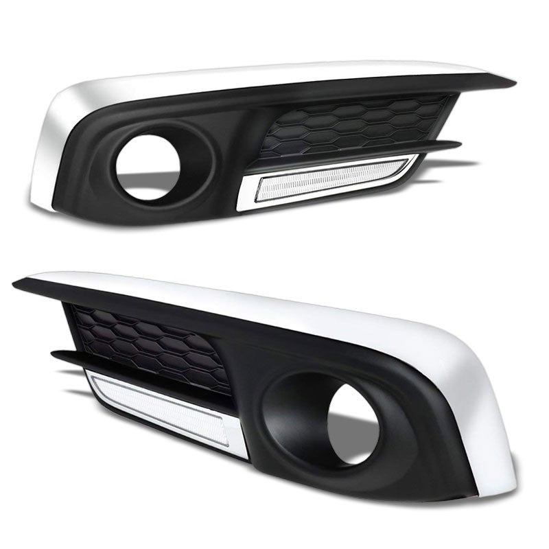 Front Chrome Fog Light Bezel+LED DRL Running Light Strip For 16-17 Civic 2DR/4DR
