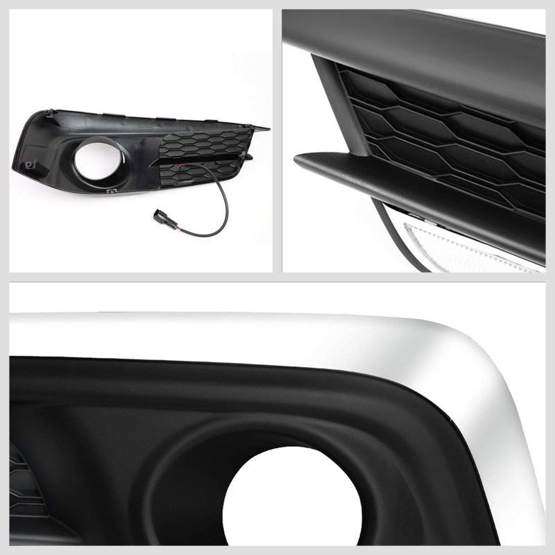 Front Chrome Fog Light Bezel+LED DRL Running Light Strip For 16-17 Civic 2DR/4DR