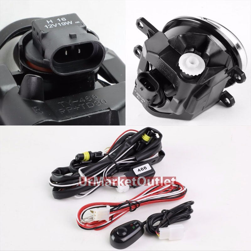 L+R Clear Lens Chrome Housing Front Bumper Fog Light Lamp+Bulb+Switch TY809