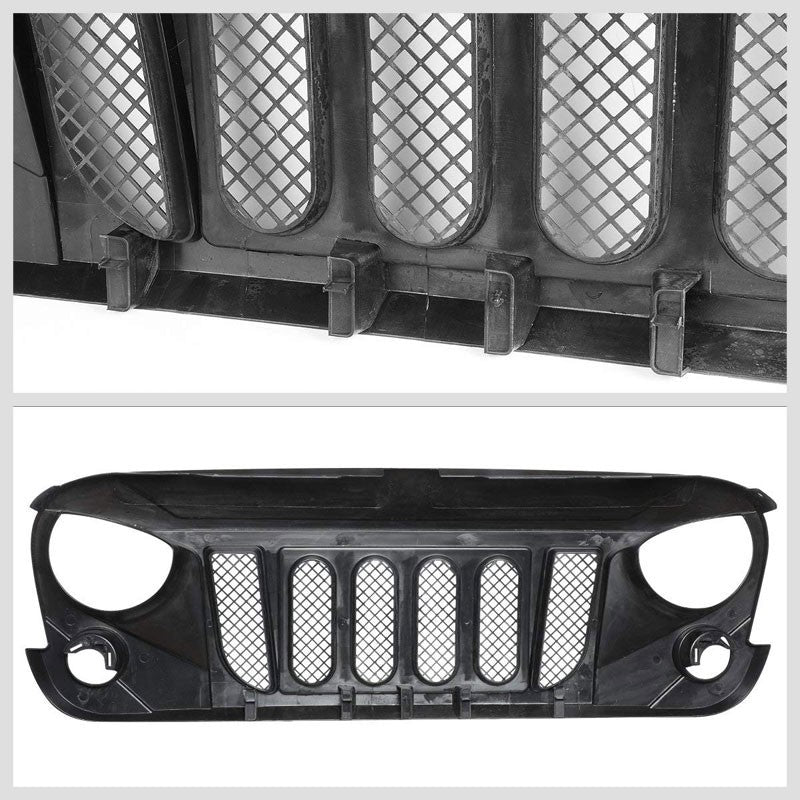 Black Satin Angry Bird/Diamond Mesh Style Front Grille For 07-17 Wrangler JK V8