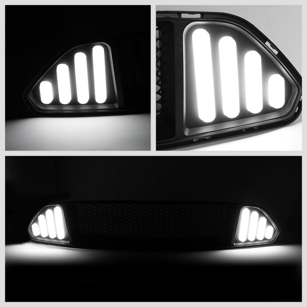 Black Mesh Style Bar Style LED DRL Front Grille Set For 15-17 Ford Mustang