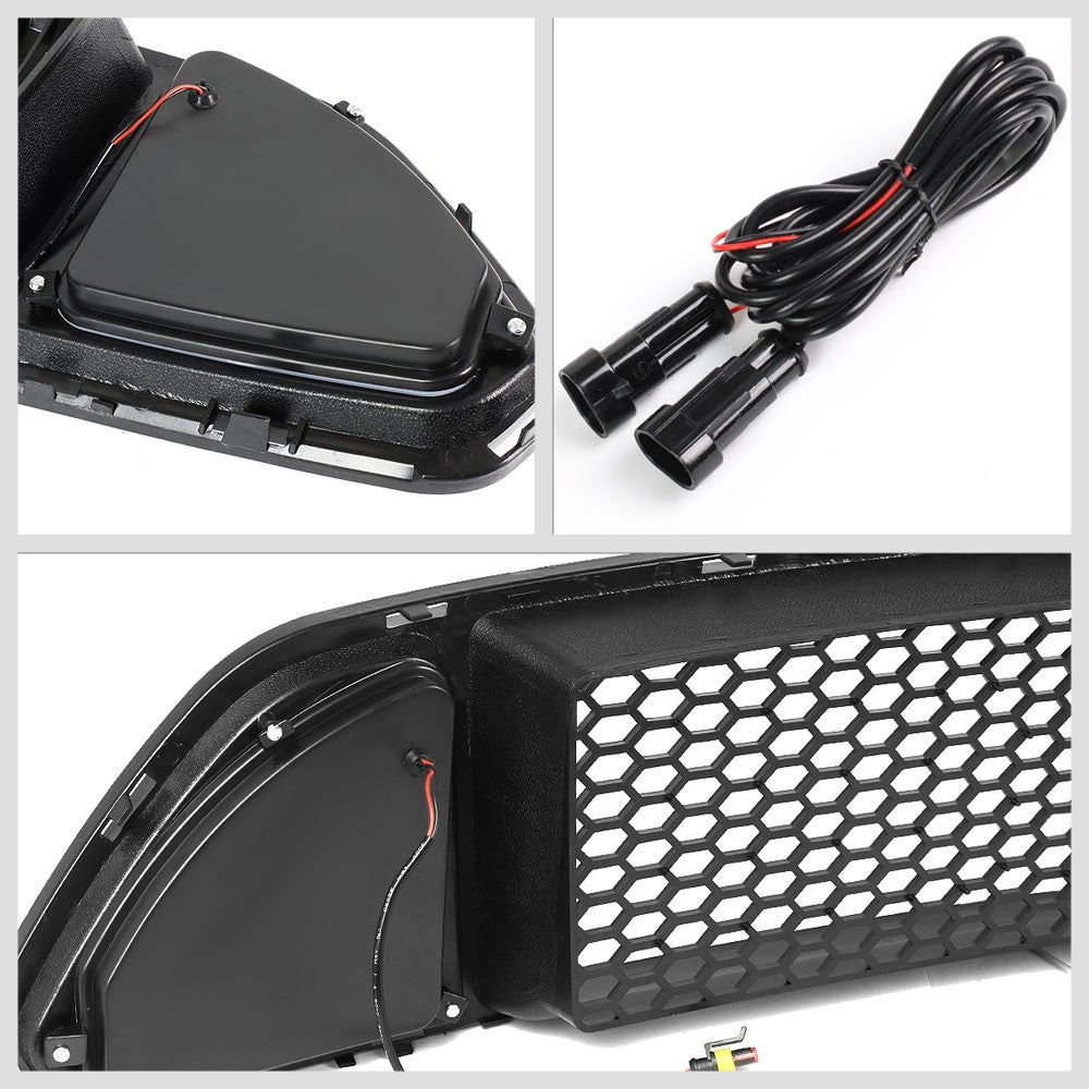 Black Mesh Style Bar Style LED DRL Front Grille Set For 15-17 Ford Mustang