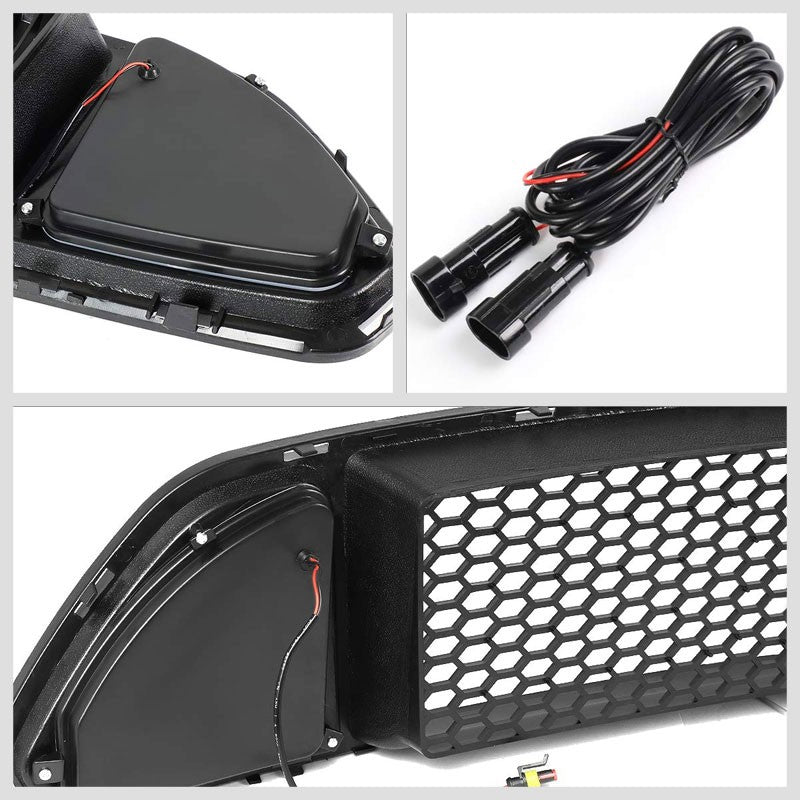 Black Honeycomb Style Front Up Grille+White LED DRL For 15-17 Ford Mustang V6/V8