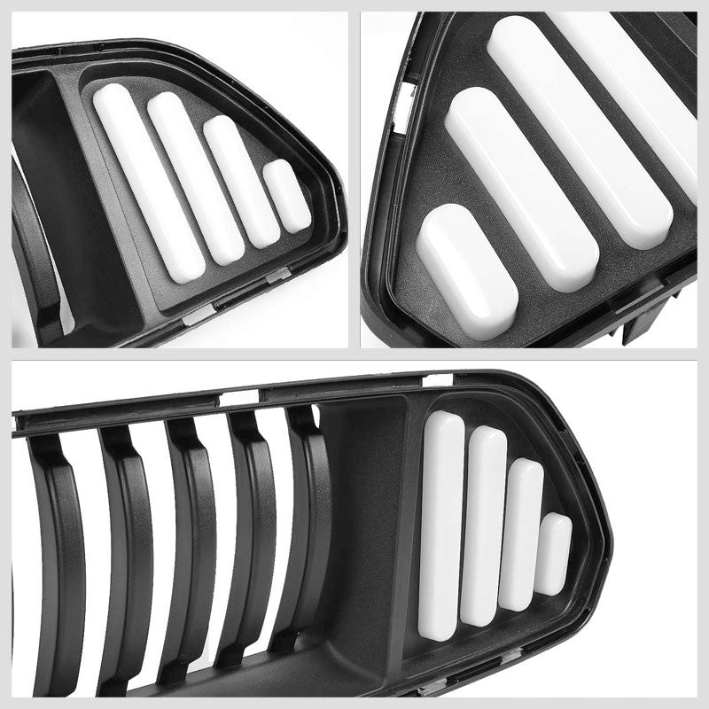 Black Vertical Style Front Up Grille+White LED DRL For 15-17 Ford Mustang V6/V8