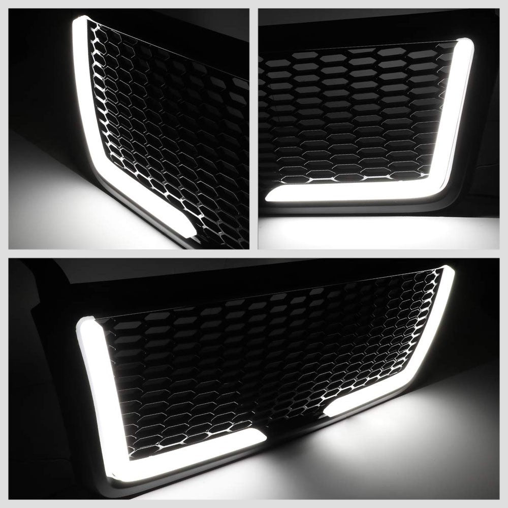 Glossy Black Badgeless Honeycomb Mesh Front Grille+LED Bar For 04-08 Ford F-150