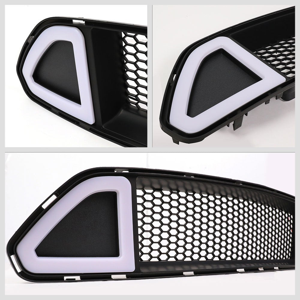 Black Mesh Style Ring Style LED DRL Front Grille Set For 15-17 Ford Mustang