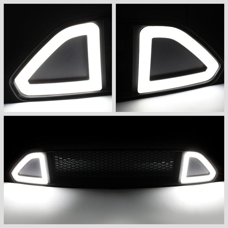 Honeycomb Matte Black Front Up Grille +LED DRL Running Light For 15-17 Mustang