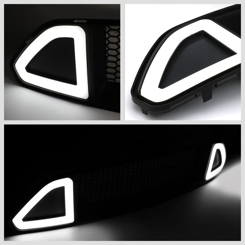 Honeycomb Matte Black Front Up Grille +LED DRL Running Light For 15-17 Mustang