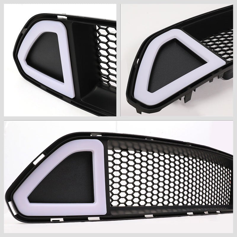 Honeycomb Matte Black Front Up Grille +LED DRL Running Light For 15-17 Mustang