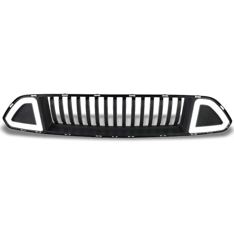 Vertical Fence Matte Black Front Upper Grille +LED DRL For 15-17 Ford Mustang