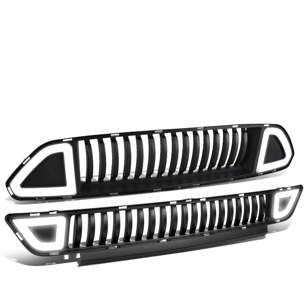 Black Vertical Style Ring Style LED DRL Front Grille Set For 15-17 Ford Mustang