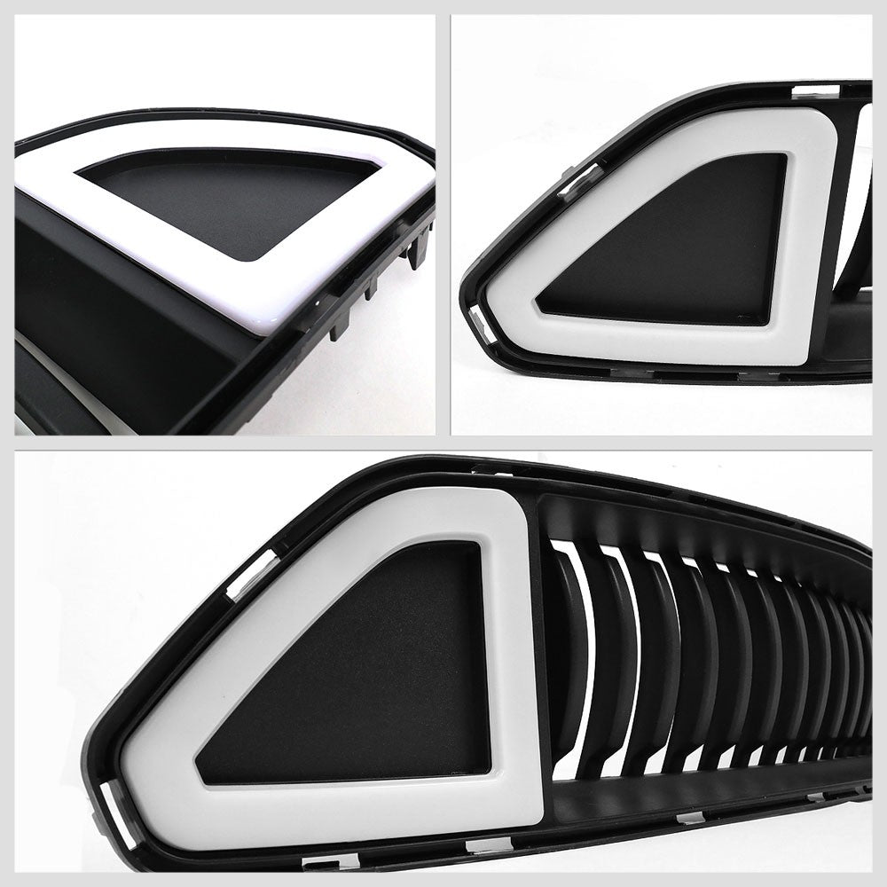 Black Vertical Style Ring Style LED DRL Front Grille Set For 15-17 Ford Mustang