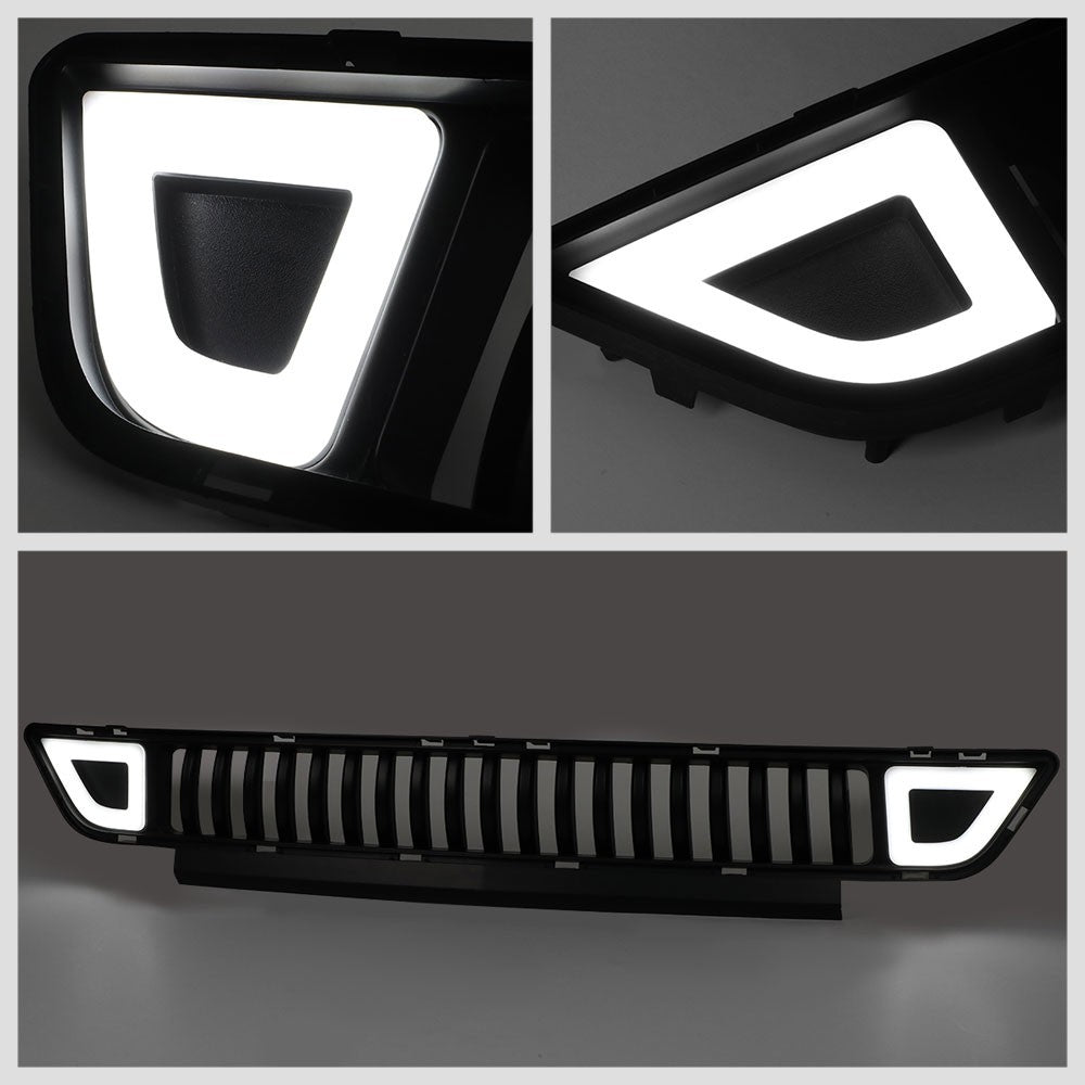 Black Vertical Style Ring Style LED DRL Front Grille Set For 15-17 Ford Mustang