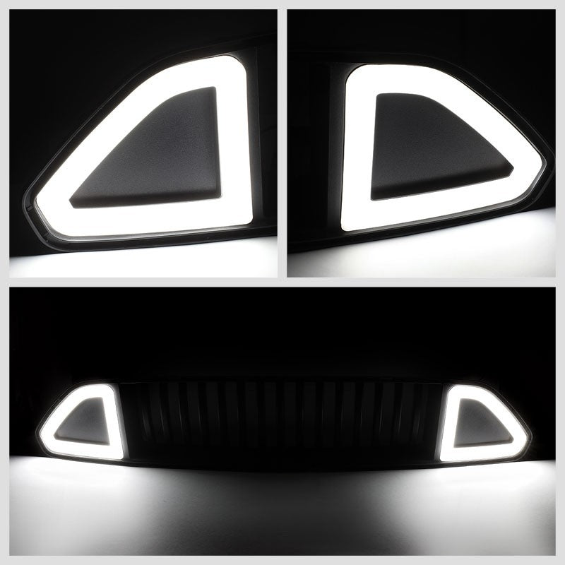 Vertical Fence Matte Black Front Upper Grille +LED DRL For 15-17 Ford Mustang