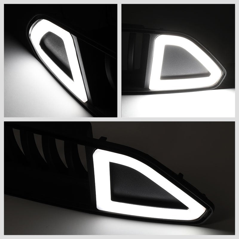 Vertical Fence Matte Black Front Upper Grille +LED DRL For 15-17 Ford Mustang