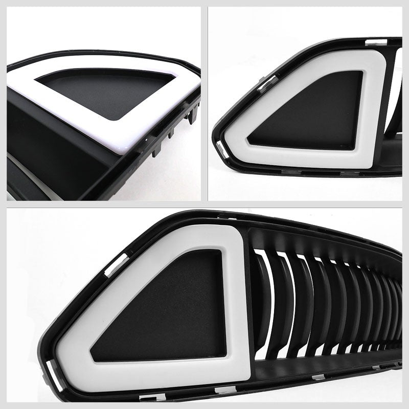 Vertical Fence Matte Black Front Upper Grille +LED DRL For 15-17 Ford Mustang