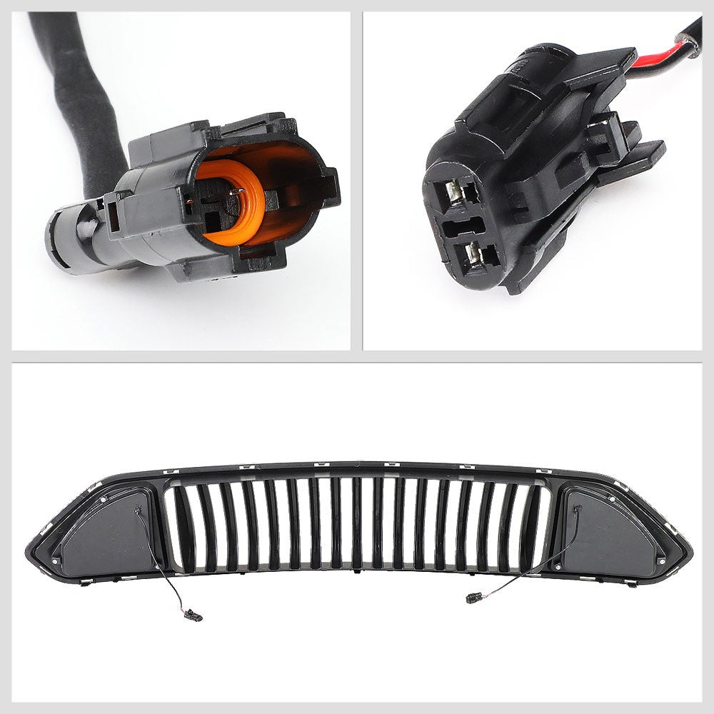 Black Vertical Style Bar Style LED DRL Front Upper Grille For 18-20 Ford Mustang