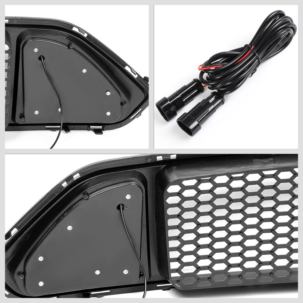 Black Mesh Style Ring Style LED DRL Front Upper Grille For 18-20 Ford Mustang