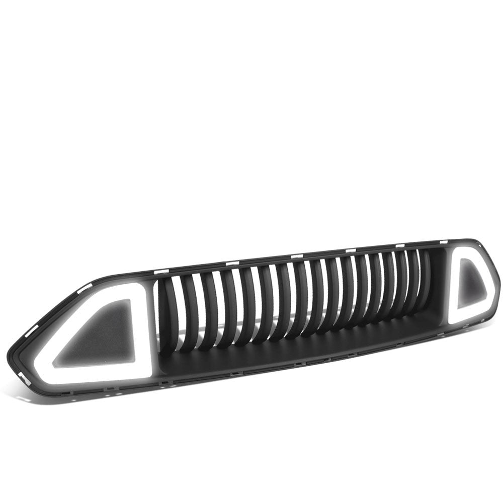 Black Vertical Style Ring Style LED DRL Front Upper Grille For 18-20 Mustang