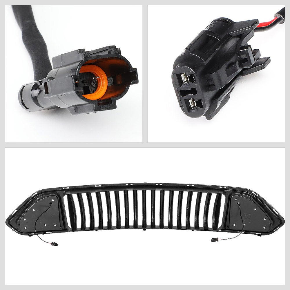 Black Vertical Style Ring Style LED DRL Front Upper Grille For 18-20 Mustang