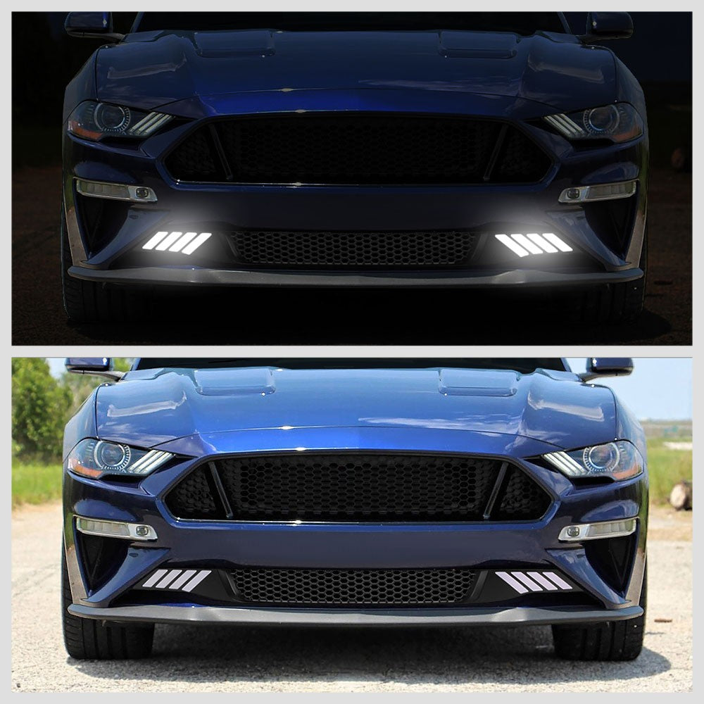 Black Mesh Style Bar Style LED DRL Front Lower Grille For 18-20 Ford Mustang