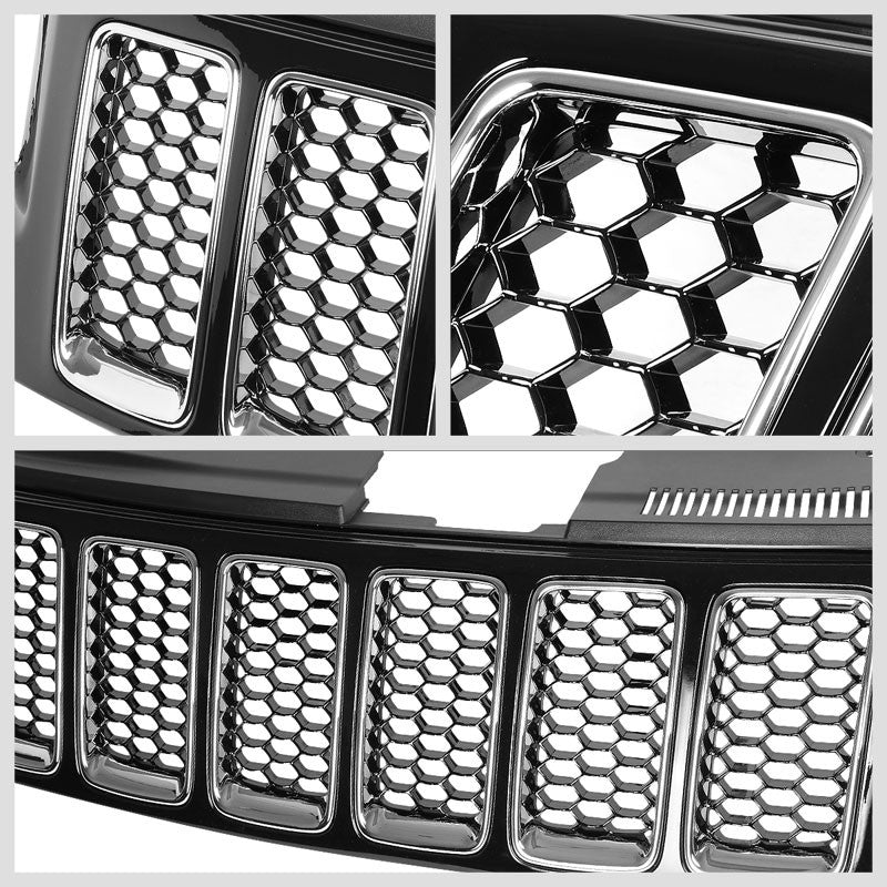 Black Honeycomb Mesh/Chrome Ring Front Grille For 14-16 Grand Cherokee 5.7L/6.4L