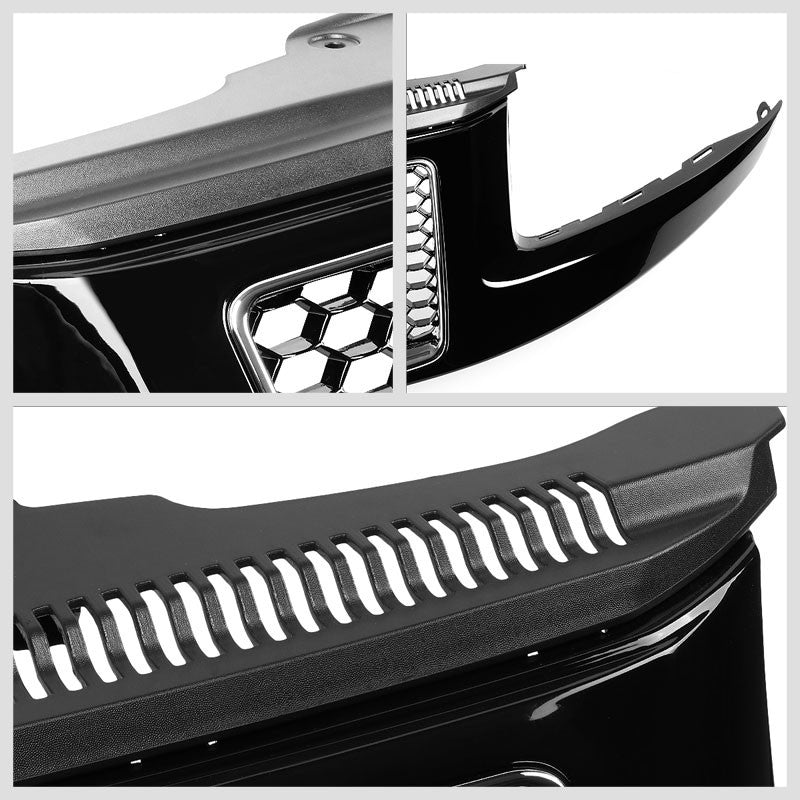 Black Honeycomb Mesh/Chrome Ring Front Grille For 14-16 Grand Cherokee 5.7L/6.4L