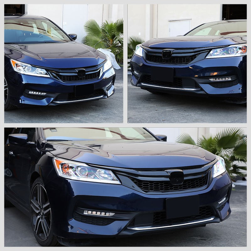 Honeycomb Glossy Black Front Upper Grille For 16-17 Honda Accord Sedan 4-Door