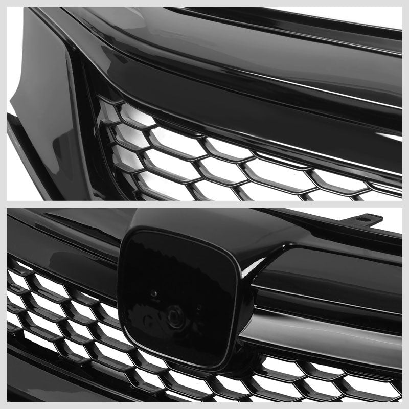 Honeycomb Glossy Black Front Upper Grille For 16-17 Honda Accord Sedan 4-Door
