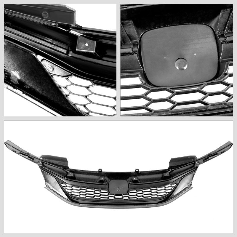 Honeycomb Glossy Black Front Upper Grille For 16-17 Honda Accord Sedan 4-Door
