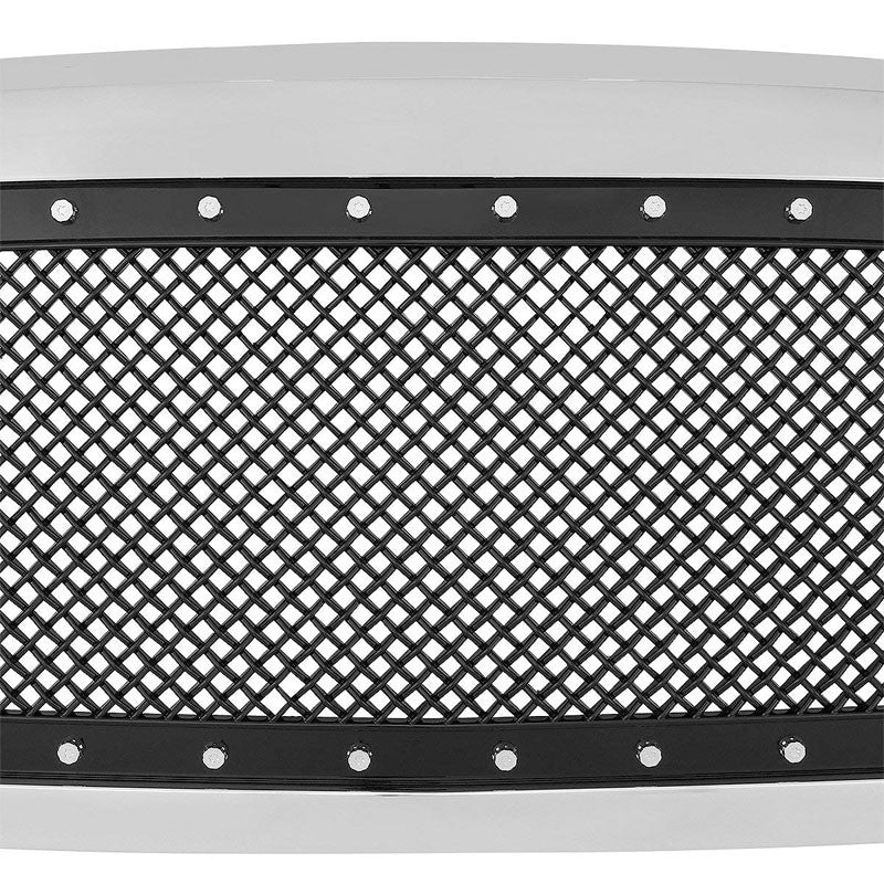 Chrome Frame/Black Rivet Diamond Mesh Style Front Grille For 06-09 Ram 2500/3500