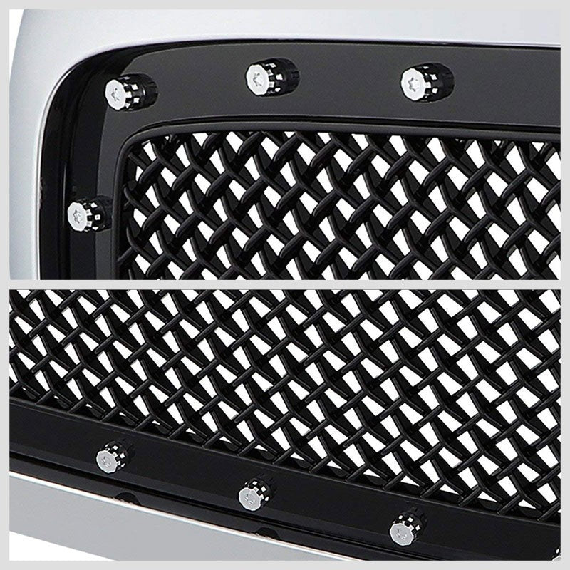 Chrome Frame/Black Rivet Diamond Mesh Style Front Grille For 06-09 Ram 2500/3500